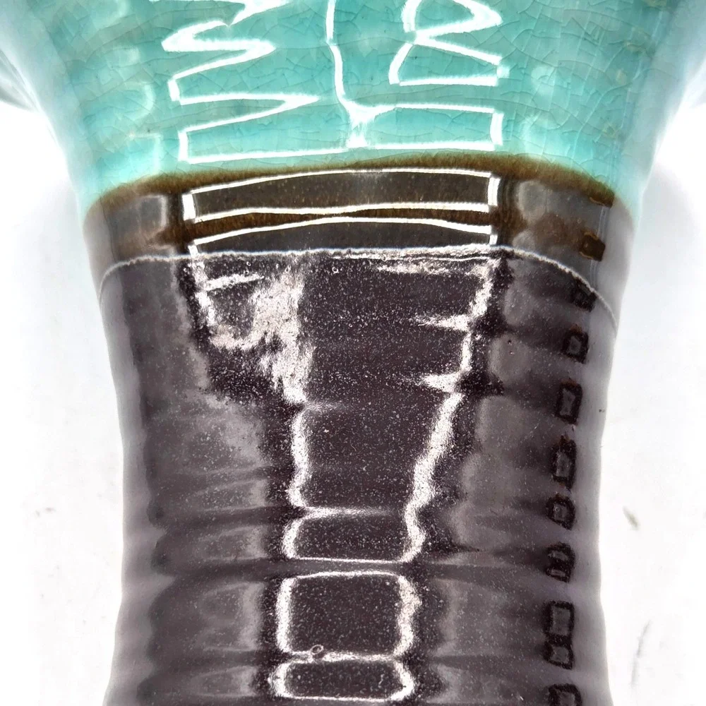 Vintage MCM‎ Pottery Aqua & Brown Stoneware Vase 6